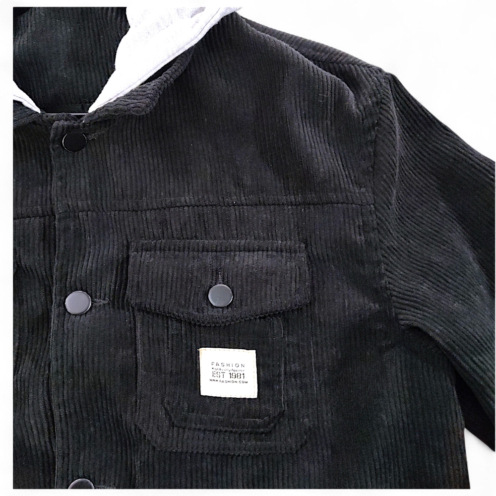 Men's Black Corduroy Jacket with Hood Size XS - Picture 4 of 11